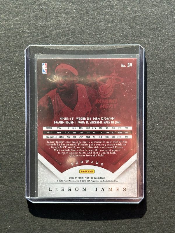 2013-14 Panini Prestige #39 LeBron James Miami Heat - Image 2