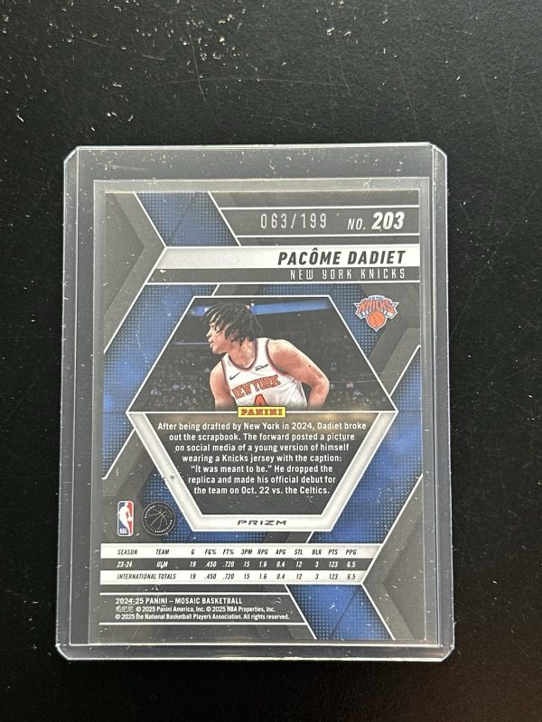 2024-25 Mosaic blue Rookie Refractor # /199 Pacome Dadiet #203 - Image 2