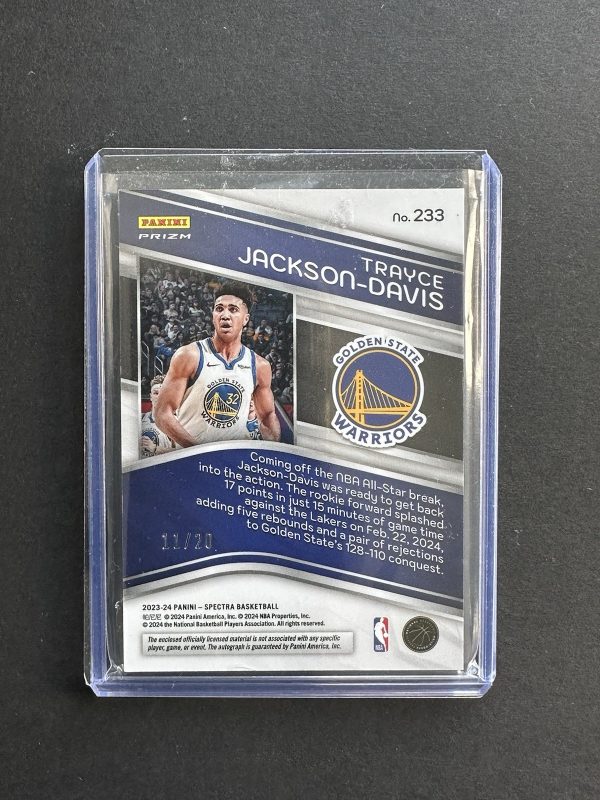 2023-24 Panini Spectra Trayce Jackson-Davis Rookie Patch Auto #/20Warriors RC - Image 2